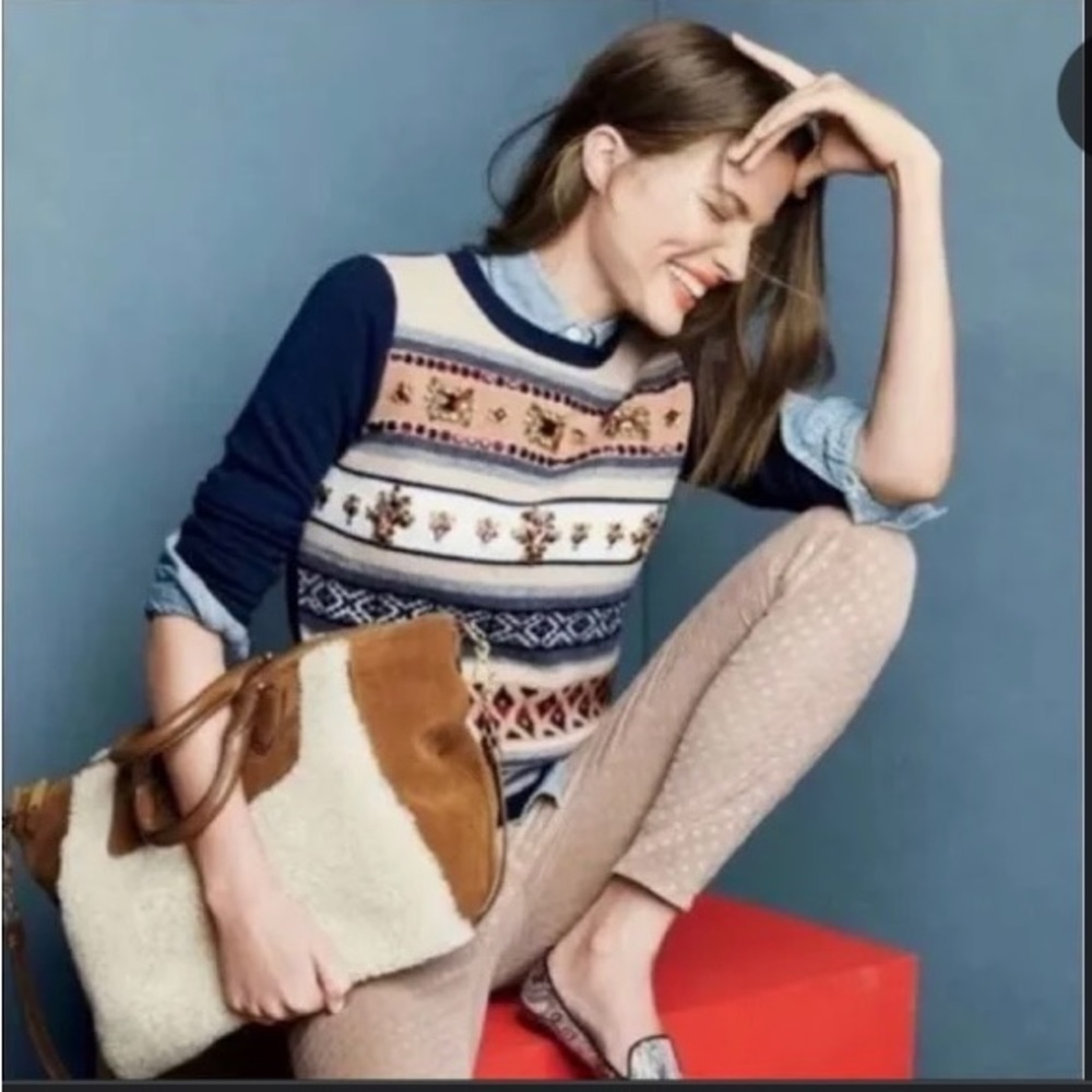 J. Crew Jeweled Fair Isle Striped Sweater